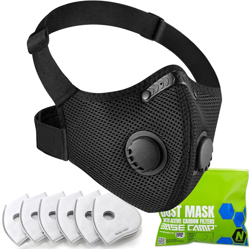 Base Camp قناع الغبار M PRO، قناع تنفس مريح قابل لإعادة الاستخدام طوال اليوم، تصميم حزام رأس على شكل L، قناع عمل آمن للأعمال الخشبية، تنسيق الحدائق، الأعمال اليدوية، الغبار، حبوب اللقاح، 1 عبوة - Image 1